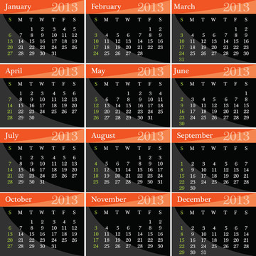 日歷為2013年插圖