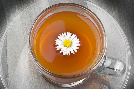 與花在洋甘菊花草茶