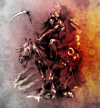 紋身藝術(shù)素描；中世紀(jì)武士與馬