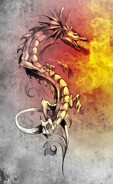 紋身藝術(shù)素描；大中世紀(jì)龍；幻想概念