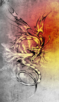 紋身藝術(shù)素描；時(shí)尚的彩色插圖