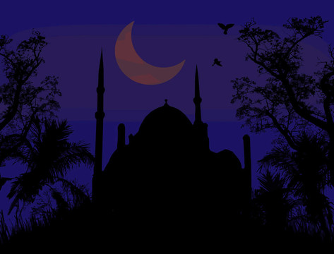 清真寺和Ramadan Moon