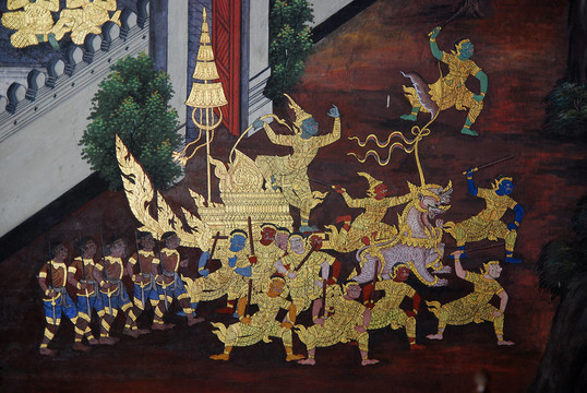 泰國壁畫上墻；Wat Phra Kaew；曼谷；泰國