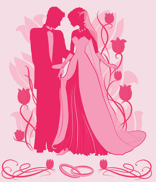 華麗的新娘和Groom Silhouette