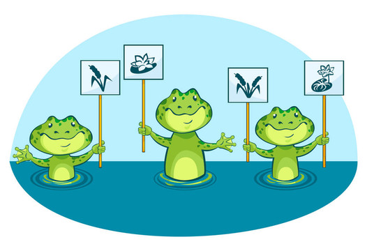 绿色青蛙的生态插图；中的标志