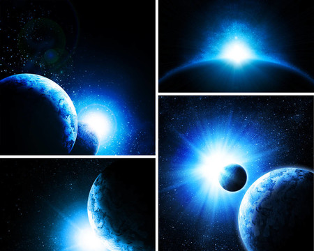 與行星的4幅圖片拼貼