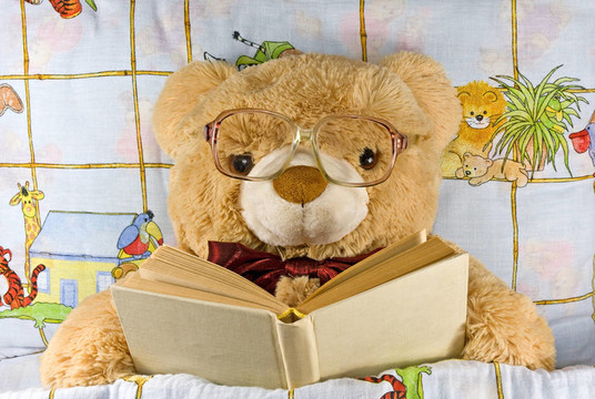 泰迪熊戴眼鏡看書