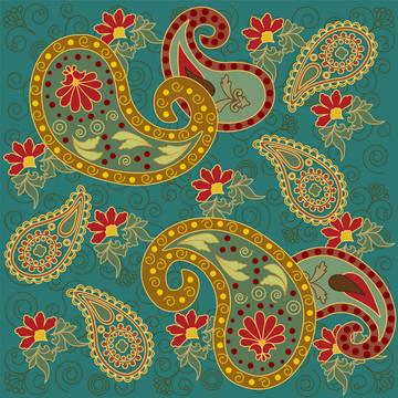 美麗的Green Colored Paisley