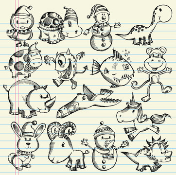 涂鴉素描動物向量集