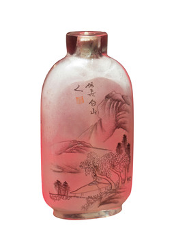 清 玻璃內畫山水梅雀鼻煙壺