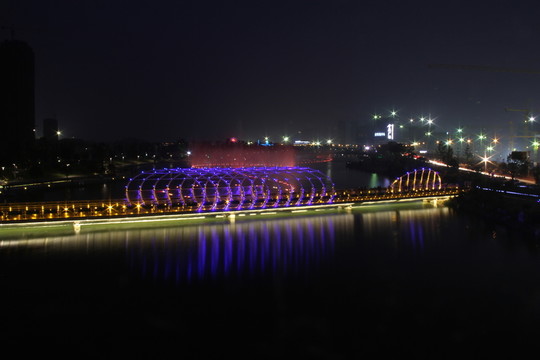 長沙梅溪湖噴泉夜景