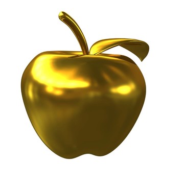 白色背景上的金蘋果。3D渲染