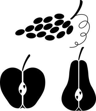 素描蘋果；梨；葡萄