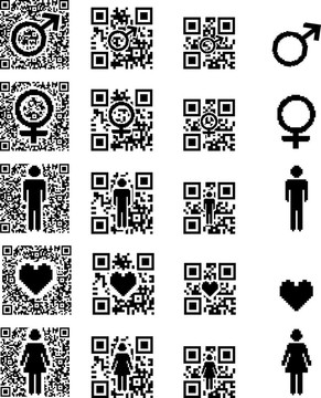 QR碼圖標(biāo)的男人；女人的心