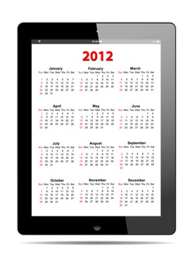 日歷為2012在平板電腦上白色；格式