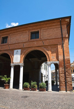 糧食商人的涼廊。Comacchio。Emilia Romagna。意大利.