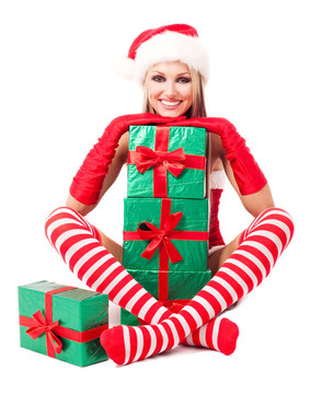 女人打扮成Santa