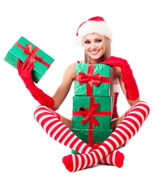 女人打扮成Santa