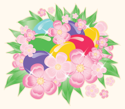 復活節(jié)彩蛋和鮮花。