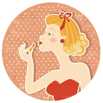 漂亮的女人和化妝口紅