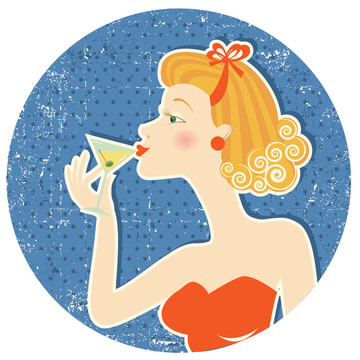 女人在舊紙上喝馬蒂尼