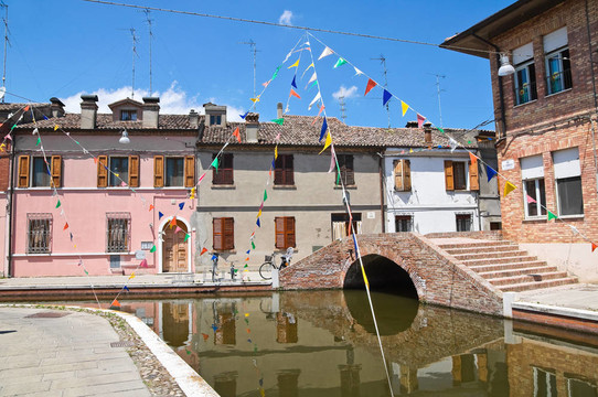 劇院的橋。Comacchio。Emilia Romagna。意大利.