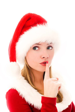 漂亮女孩打扮成Santa