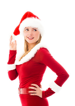 美麗的女孩打扮成Santa