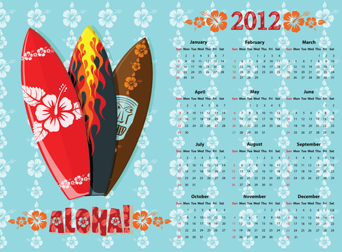 藍(lán)ALOHA日歷2012沖浪板