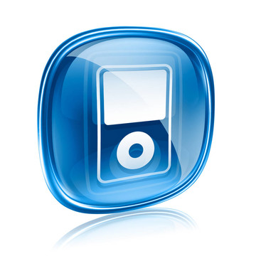 MP3播放器的藍色玻璃；孤立在白色背景