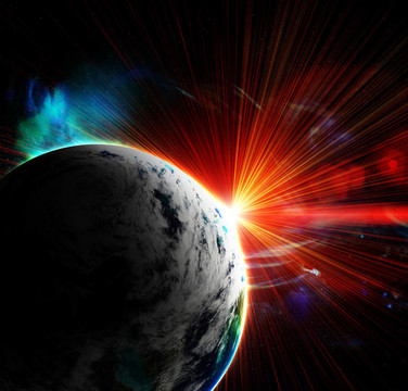 紅色行星與太陽的閃光