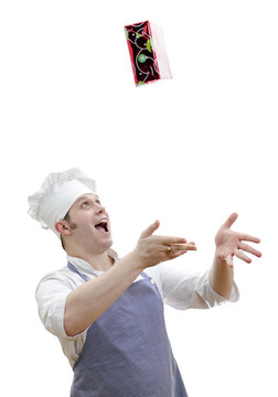 廚師廚師扔禮物；白色隔離