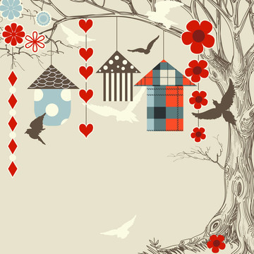 在一棵樹(shù)上的鳥(niǎo)和鳥(niǎo)籠