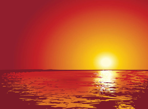海上日落或日出；插圖