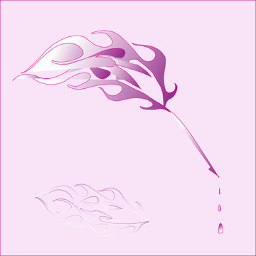 古董鋼筆與花卉句柄插圖