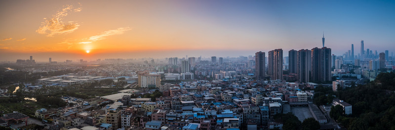 廣州城市黃昏日落全景