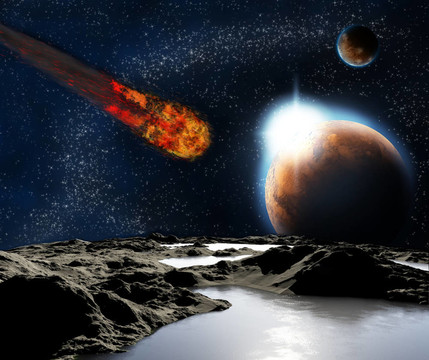 抽象的行星與水的圖像。尋找新的來源和技術(shù)。遙遠行星旅行的未來。