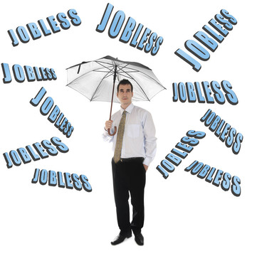 失業(yè)的人和帶著雨傘的商人
