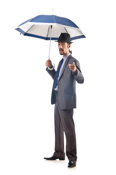 商人帶著白色的雨傘