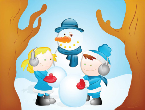 孩子玩雪人