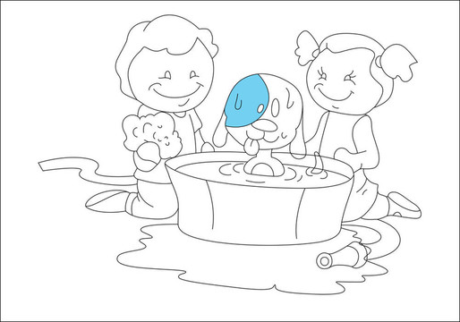 兒童與狗玩耍示意圖