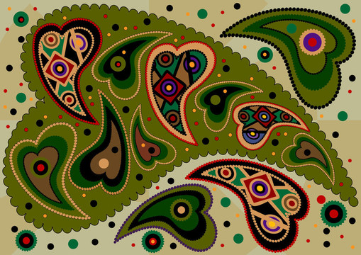 Colored Paisley在淺綠色的背