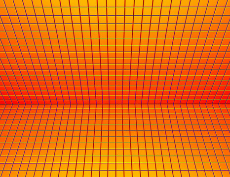 3D渲染紅橙色黃色瓷磚墻面鋪裝