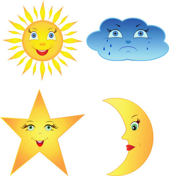 滑稽的太陽；月亮；云星