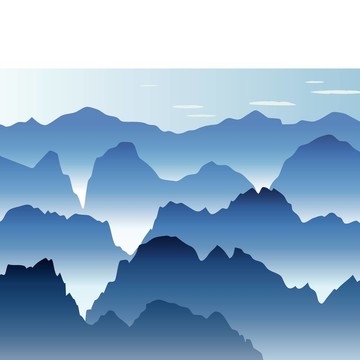 山中的藍色晨霧