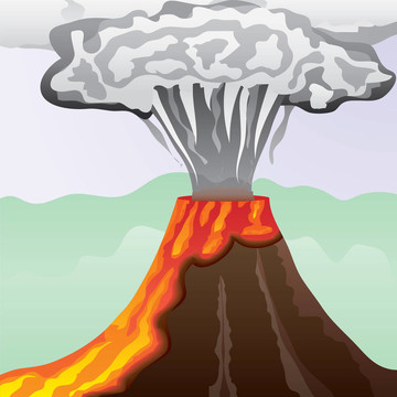 煙與火熱的熔巖和火山煙霧大柱；圖