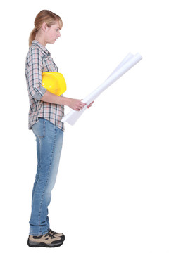 女建筑工人站讀書圖