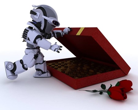 带浪漫礼物的机器人