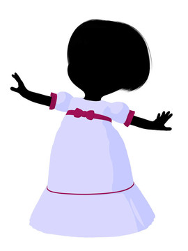 小女孩插畫剪影