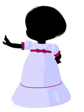 小女孩插畫剪影